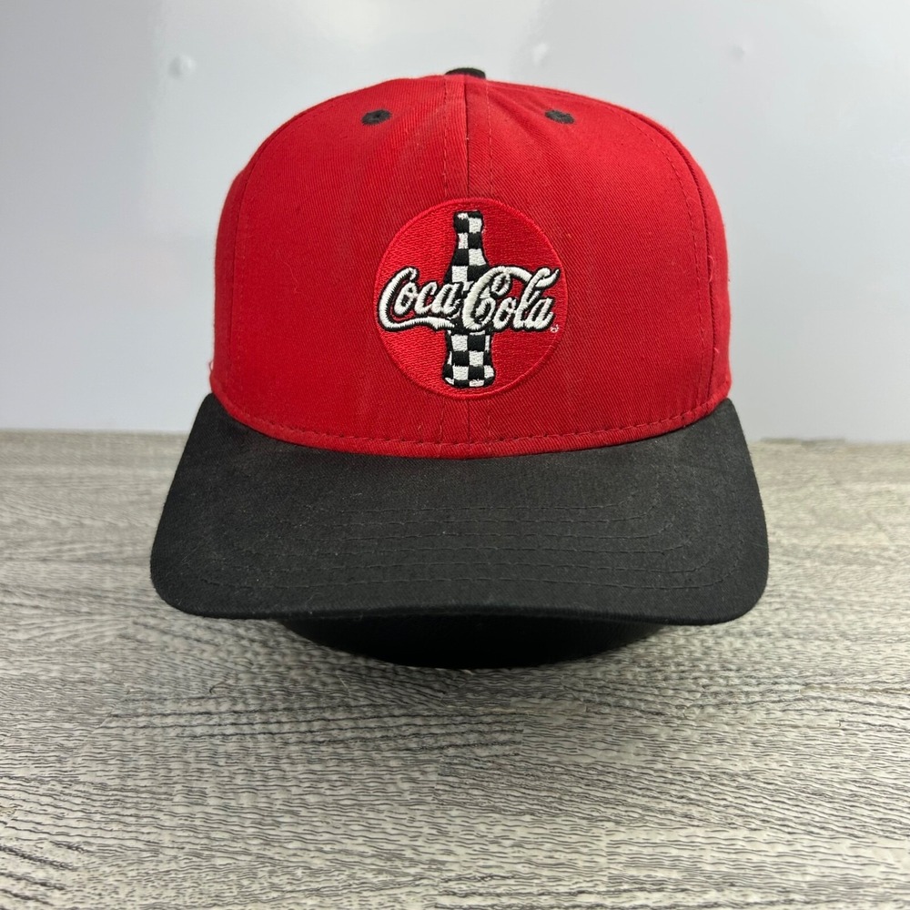 Vintage 90s Coca Cola Nascar Hat Cap Snap Back Adjustable Red USA Made Adult